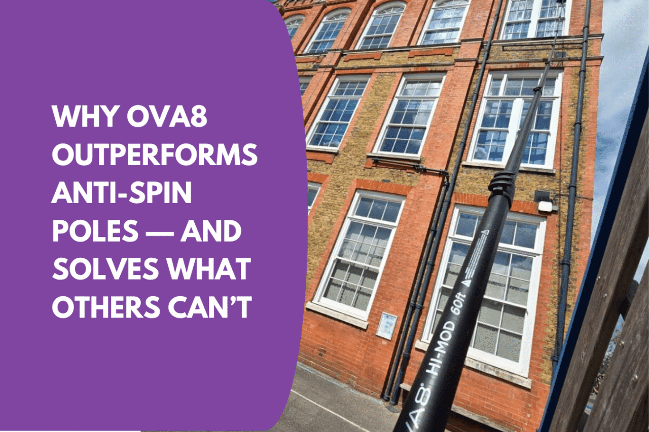 OVA8 pole with text 'Why OVA8 Outperforms Anti-Spin Poles — and Solves What Others Can’t'